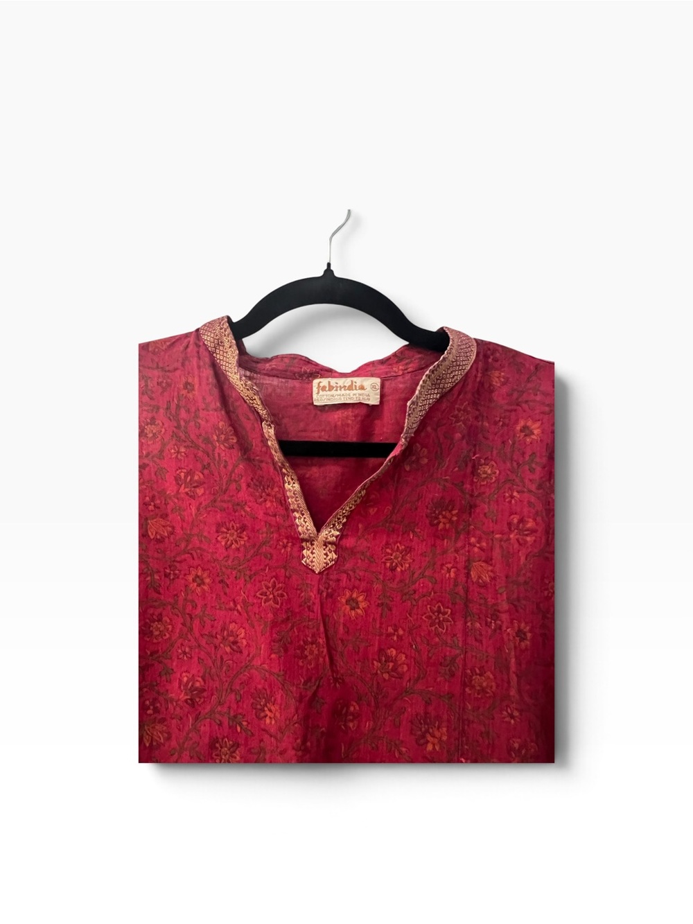 FABINDIA deep magenta floral lightweight cotton kurta tunic top XL